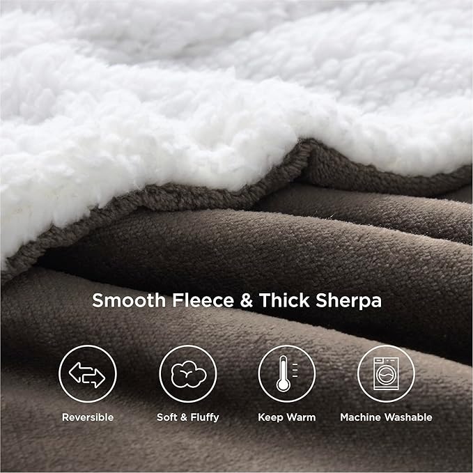 Bedsure Sherpa Fleece Throw Blanket Twin Size for Couch - Thick and Warm, Soft Fuzzy Plush Twin Blanket for Winter, Brown, 60x80 Inches