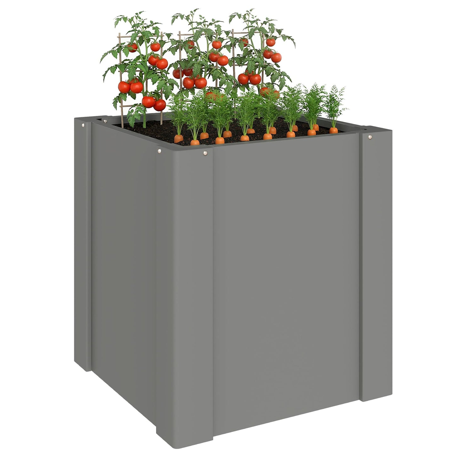 Outsunny Galvanized Tall Outdoor Planter, Metal Square Large Planter Box for Outdoor Plants with Gloves and Open Bottom for Vegetables, Flowers, Herbs, 1.4 x 1.4 x 1.5 ft, Gray