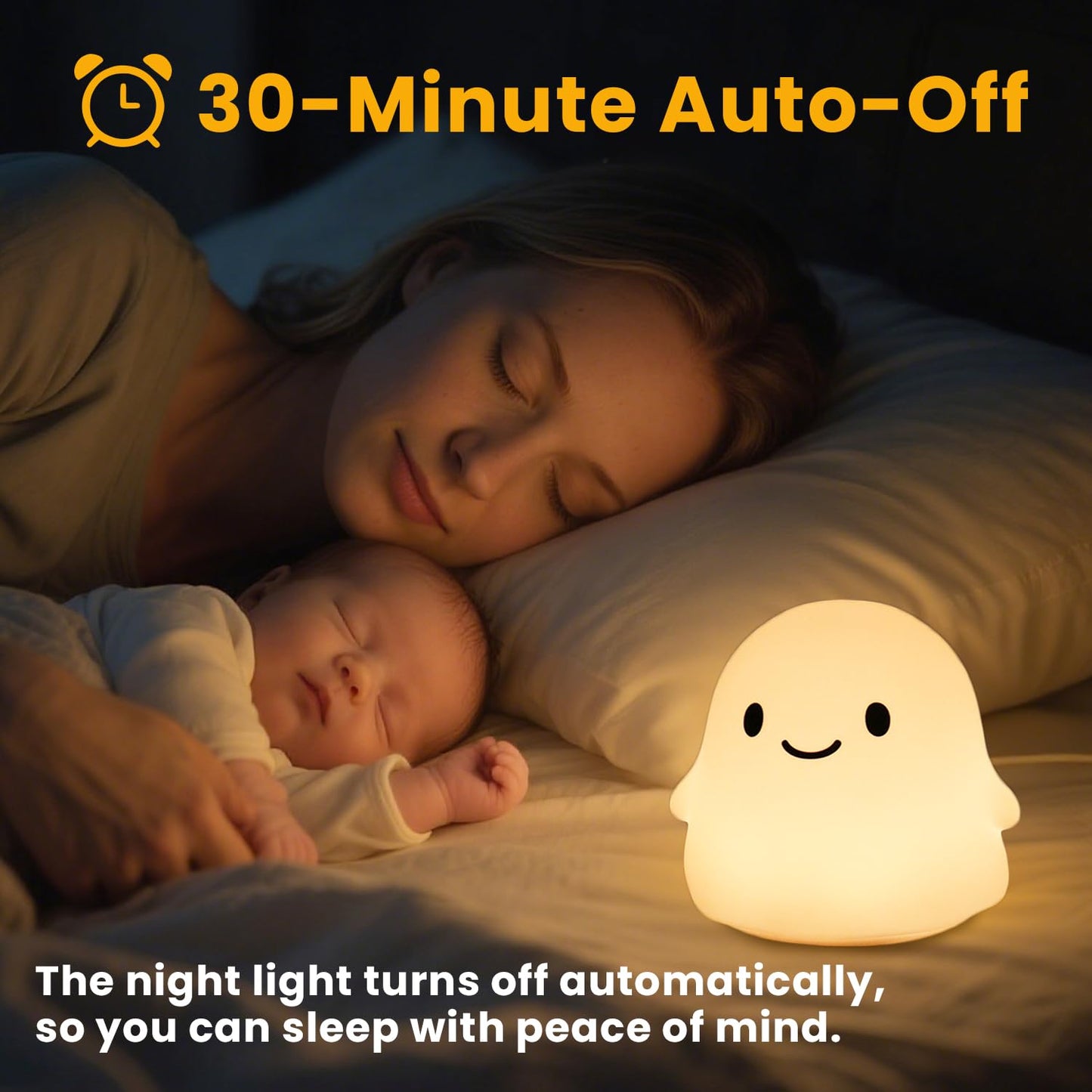Daixinde Ghost Night Light, Squishy Halloween Gifts with 50Hrs Battery, Tap Control 2 Brightness, 30Min Auto-Off, Rechargeable Cloud Lamp for Kids Bedroom, [Mothers Day Gifts]
