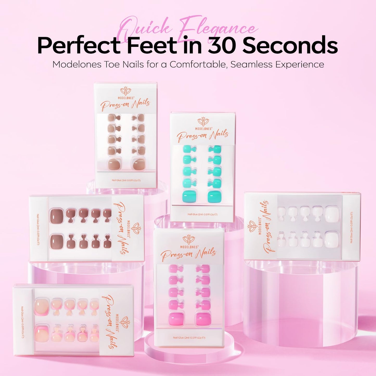 Modelones Press on Toenails Short, Lilac Pink Toe Press on Nails Square, Reusable Nail Kit with Nail Glue Adhesive Tabs Mini Nail File, Toe Nails 36Pcs 18Sizes, Spring Summer Women Girl Gift