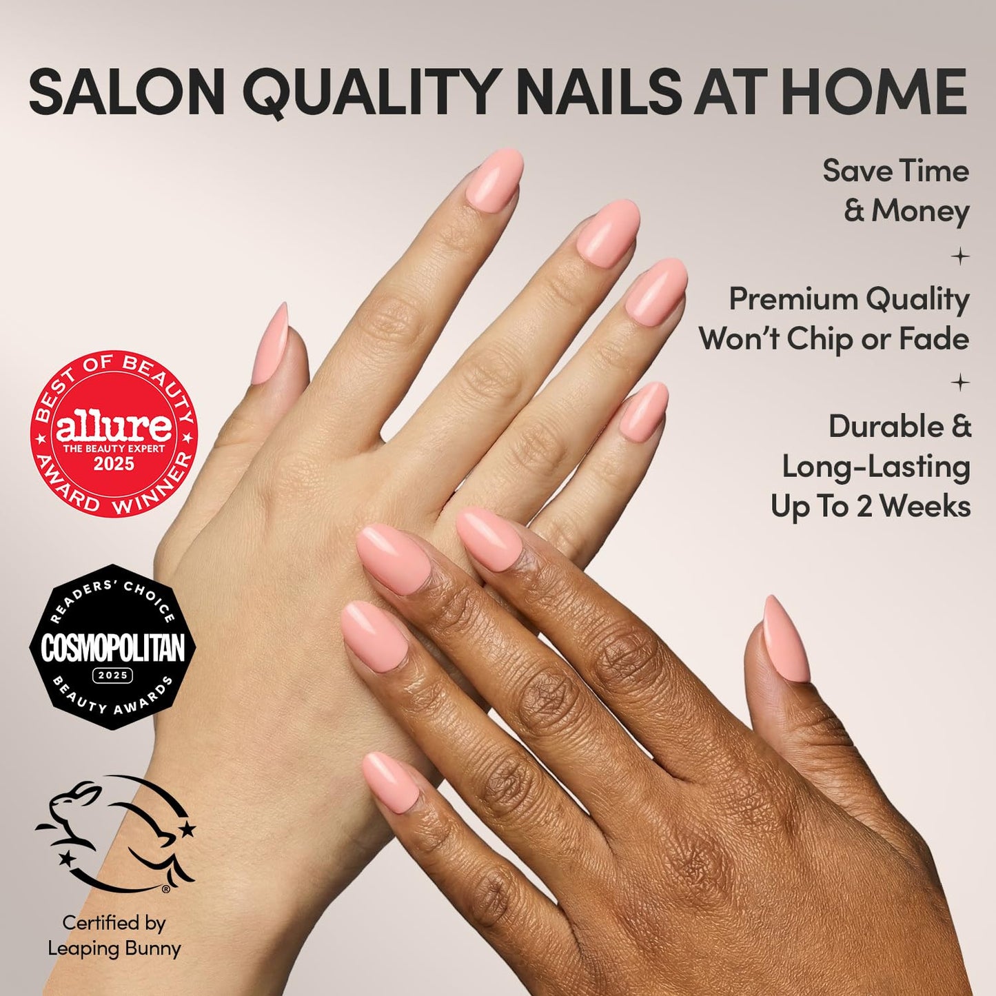 Glamnetic Press On Nails - Peach Coral | Short Round Orange Fake Nails with Glossy Finish, Salon Quality | 15 Sizes - 30 Nail Kit with Glue