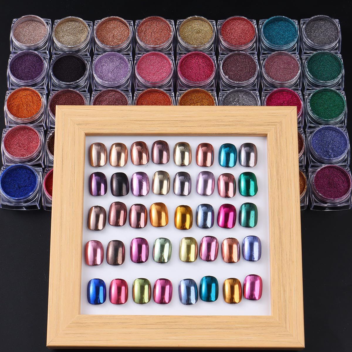 40 Colors Metallic Mirror Chrome Nail Powder Set, Professional Metallic Mirror Pigment with Holographic Shine, Includes Rose Gold Silver Champagne Shades for DIY Nail Art & Salon Manicure