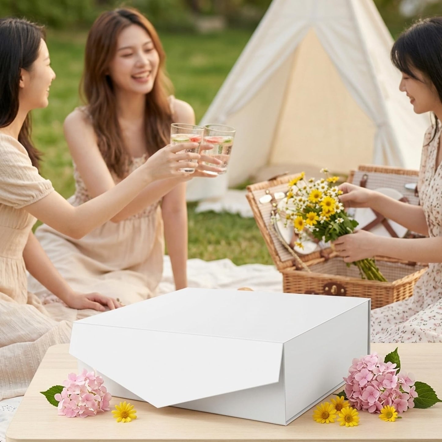JINGUAN Extra Large Gift Boxes with Lids - 16.3x14.2x5 Inches, White, Magnetic, Bridesmaid Boxes for Clothes and Large Gifts (Matte White)