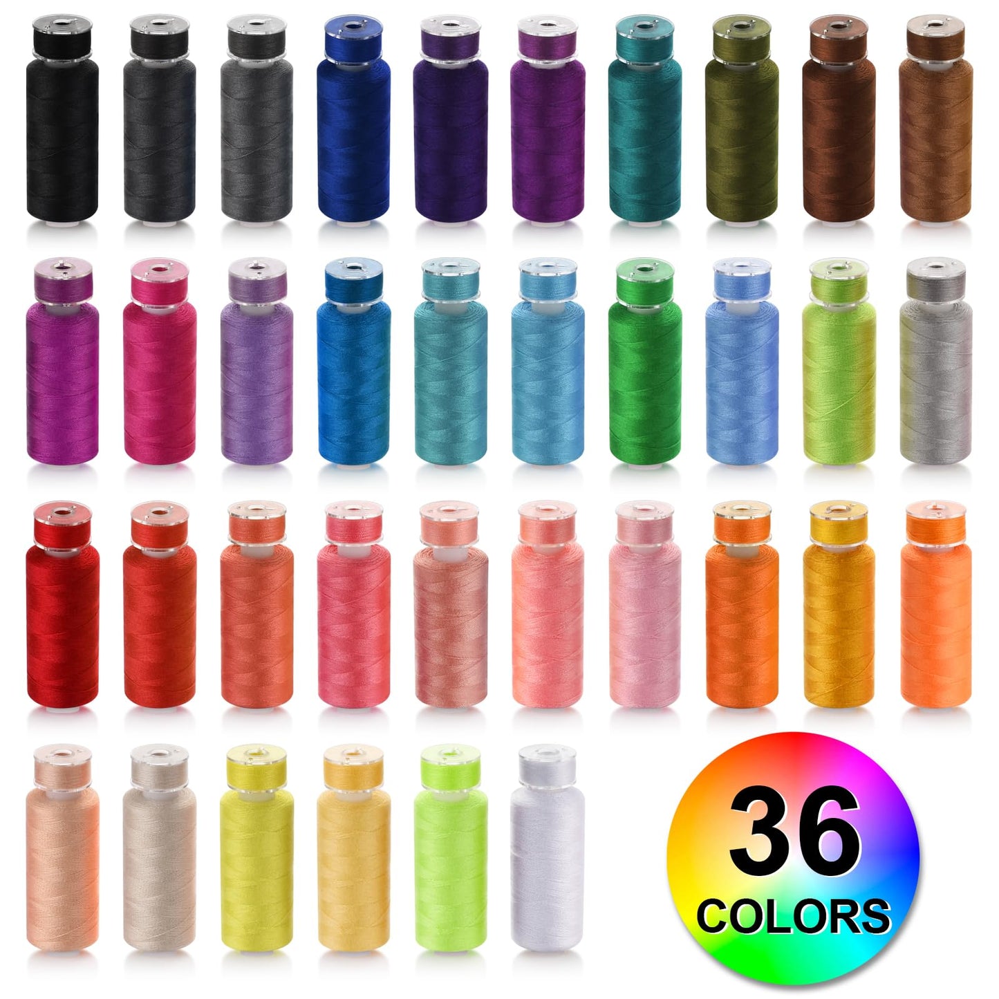 Eoehro 72pcs Sewing Thread Kit, 36 Colors Embroidery Thread, Prewound Bobbins, Sewing Machine Threads,400 Yards per Spool Polyester Thread for Sewing Embroidery Quilting