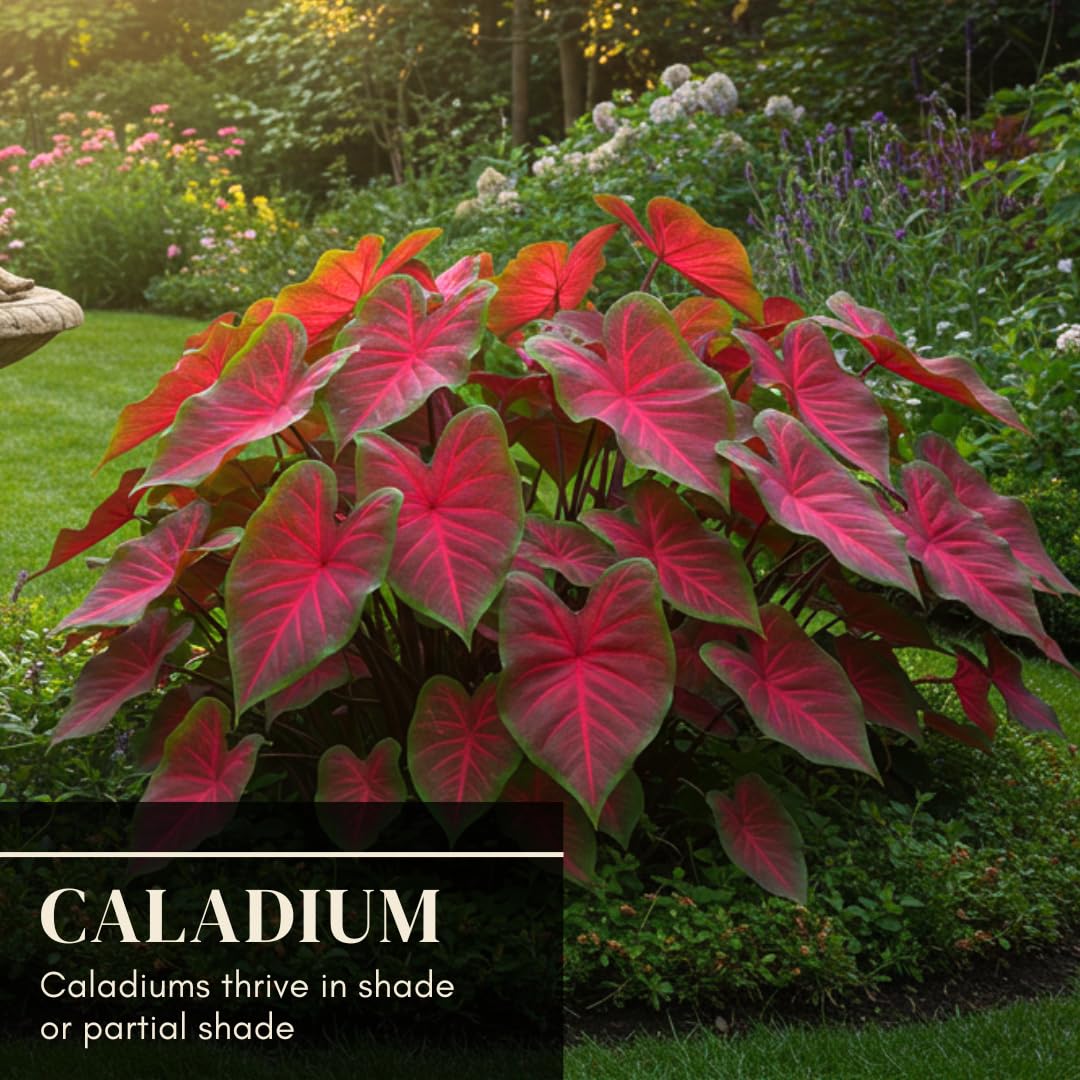 10 Florida Cardinal Caladium Bulbs for Planting - Perennial Hosta, Elephant Ears, Fancy (10 Bulbs)
