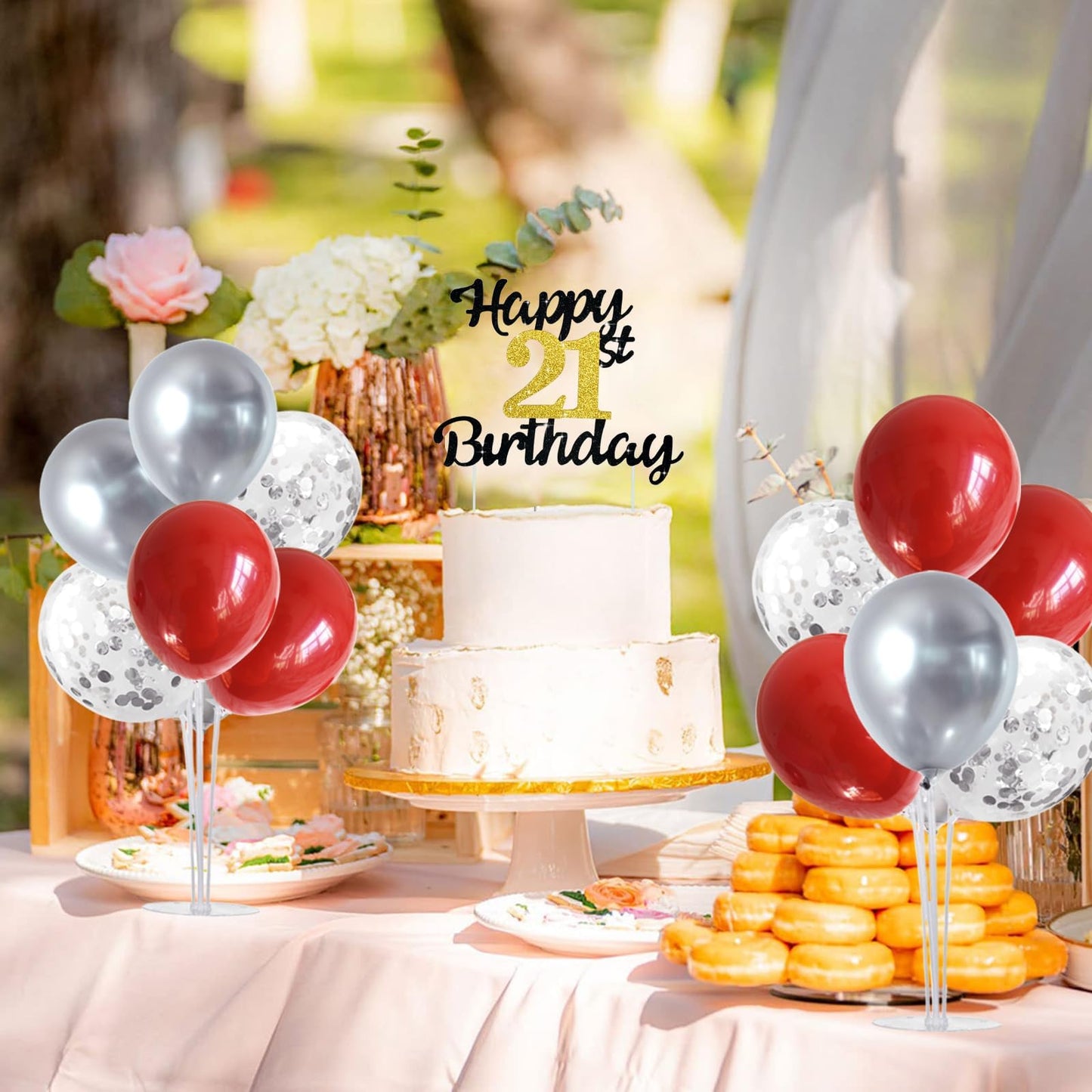 TONIFUL 4 Centerpieces Table Stand,Red Sliver Balloon Stand for Christmas,Birthday,Wedding,Anniversary, Graduation Decorations,Valentine's Day,New Year 2026