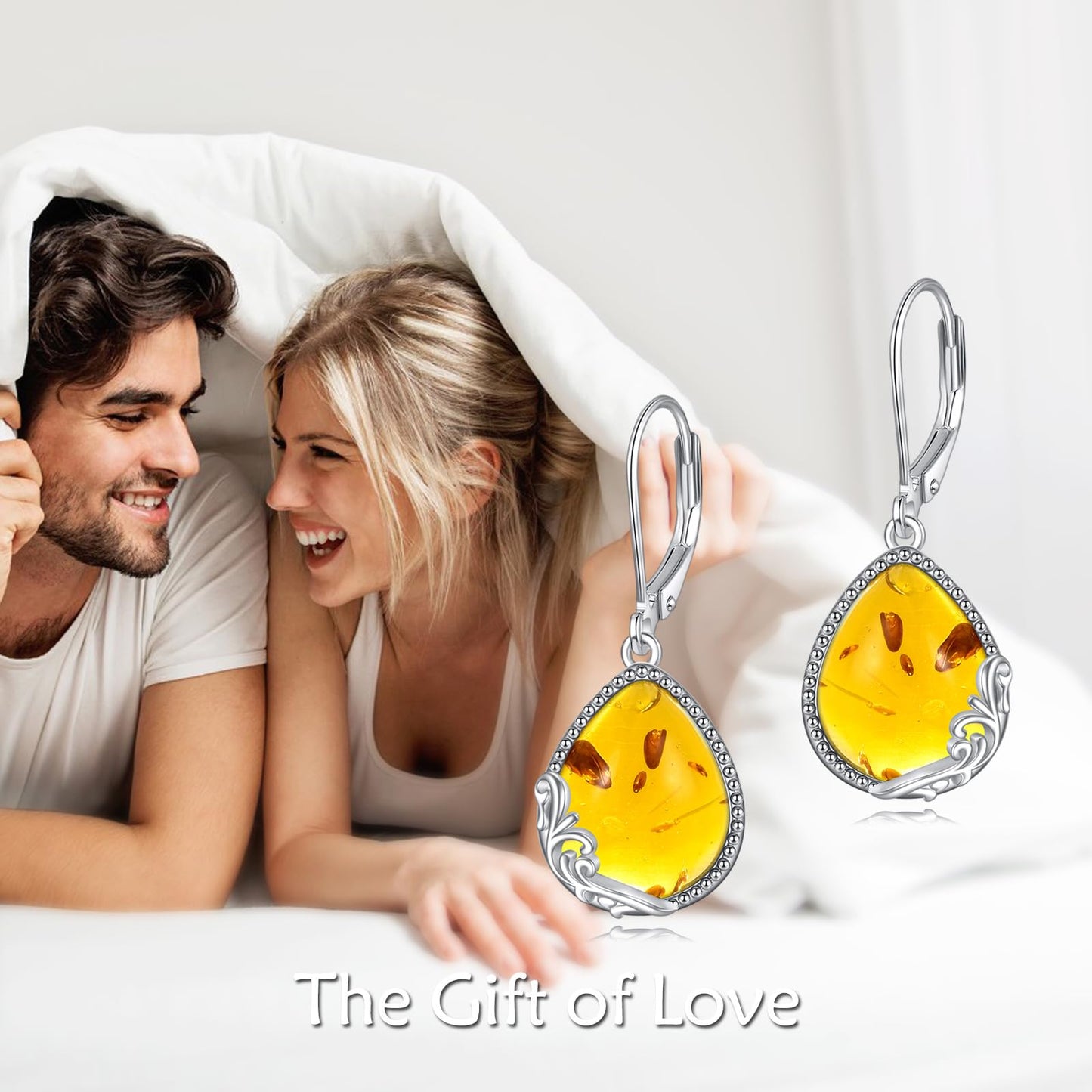 POPLYKE Amber Filigree Teardrop Drop Dangle Earrings Sterling Silver Leverback Earrings Jewelry