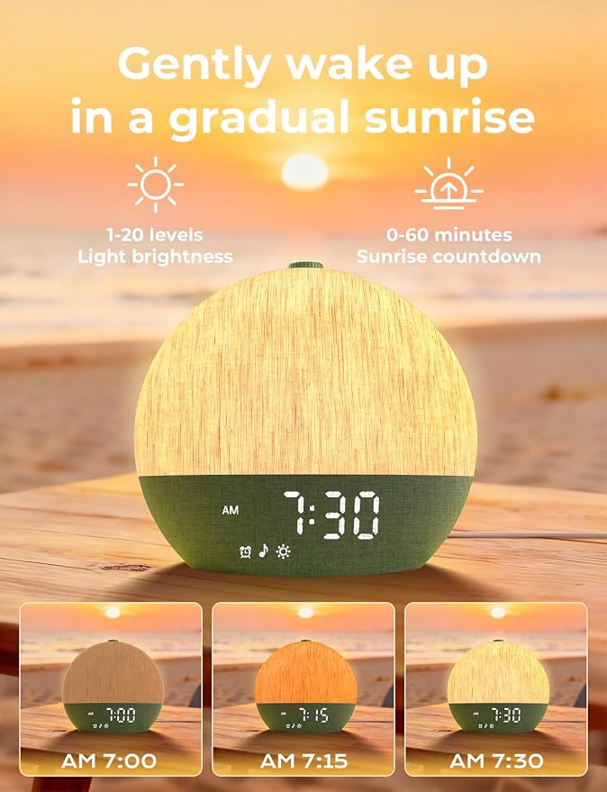 LIORQUE Wake Up Light Sunrise Alarm Clock for Bedrooms with BT Speaker