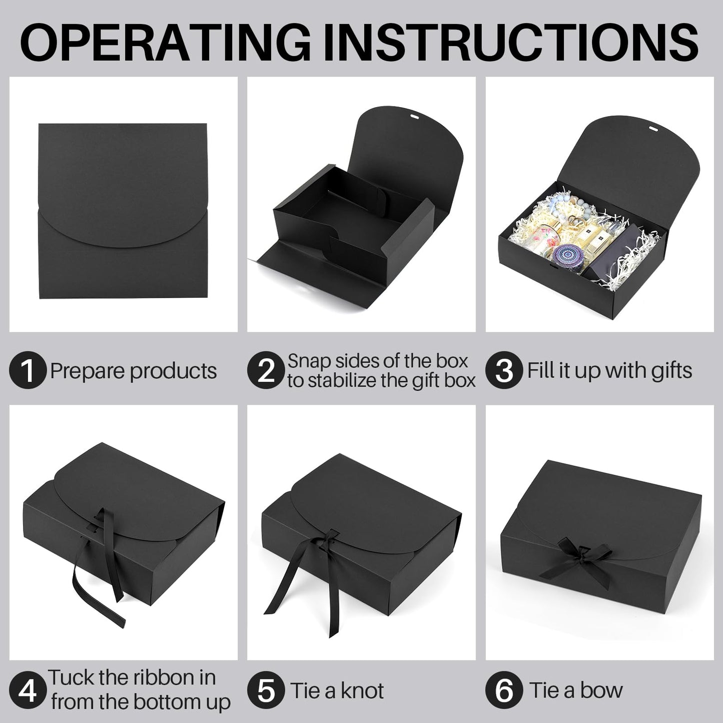 24 Pack Gift Boxes with Lids, 10.6x7.8x3.1 Inch Groomsmen Proposal Box, Luxury Black Gift Box with Ribbon for Wedding, Packaging, Present, Birthday (Black)