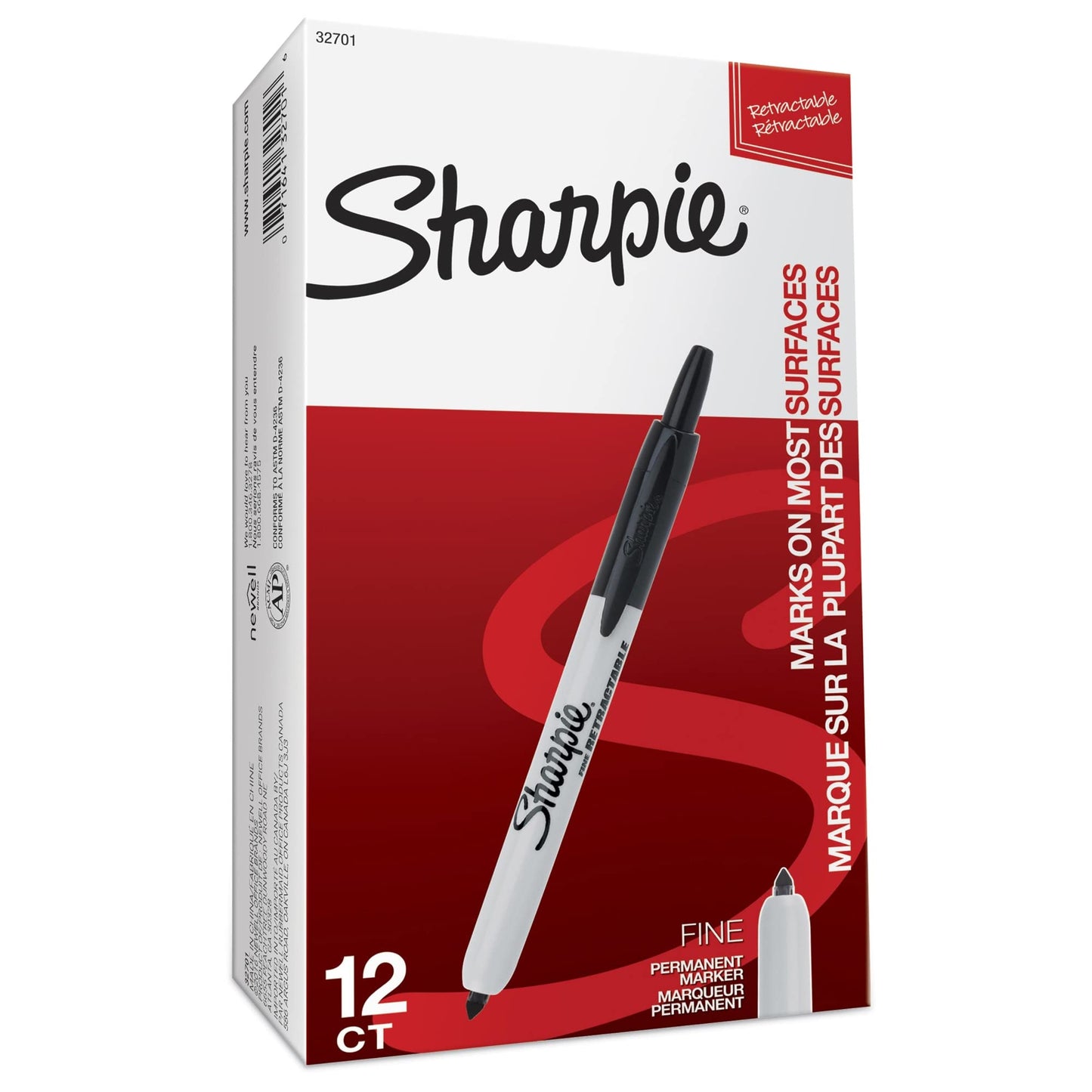 Sharpie Retractable Permanent Markers, Fine Tip, Black, 12 Count - Desk, Classroom, Office Supplies