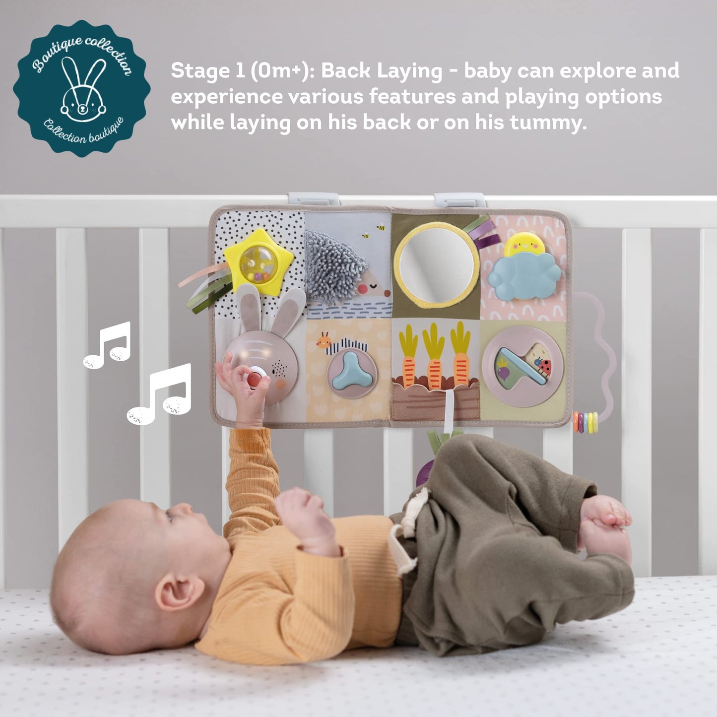 Taf Toys Newborns & Toddlers Busy Board with Music & Lights 13 Montessori Activities Baby Safe Mirror, 3D Activities, Textures & a Baby Teether Develops Motor Skills, Senses & Eye Hand Coordination