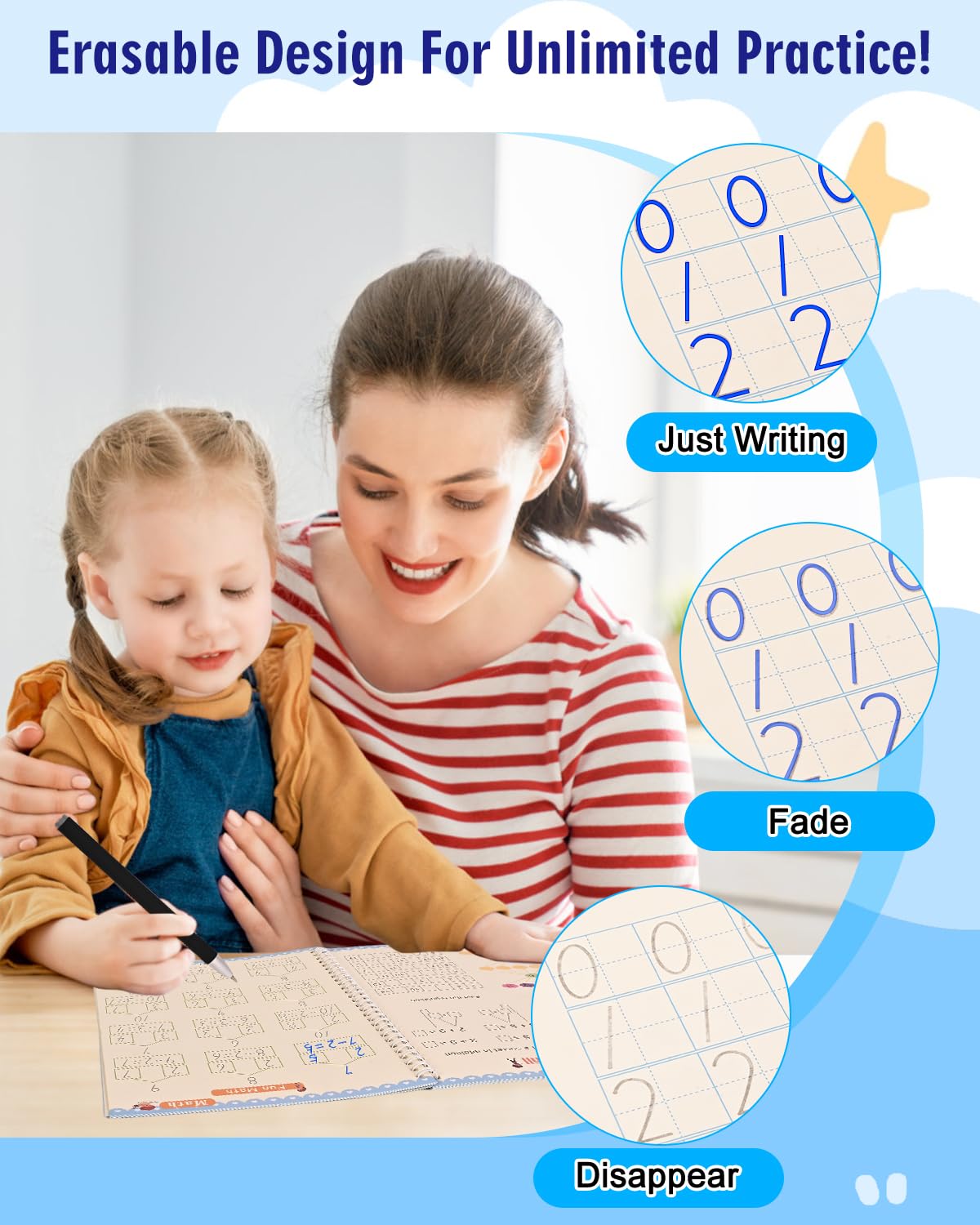Magic Ink Practice Copybooks, Reusable Grooved Handwriting Practice for Kids Ages 3-7, Montessori Groove writing Preschool Workbook