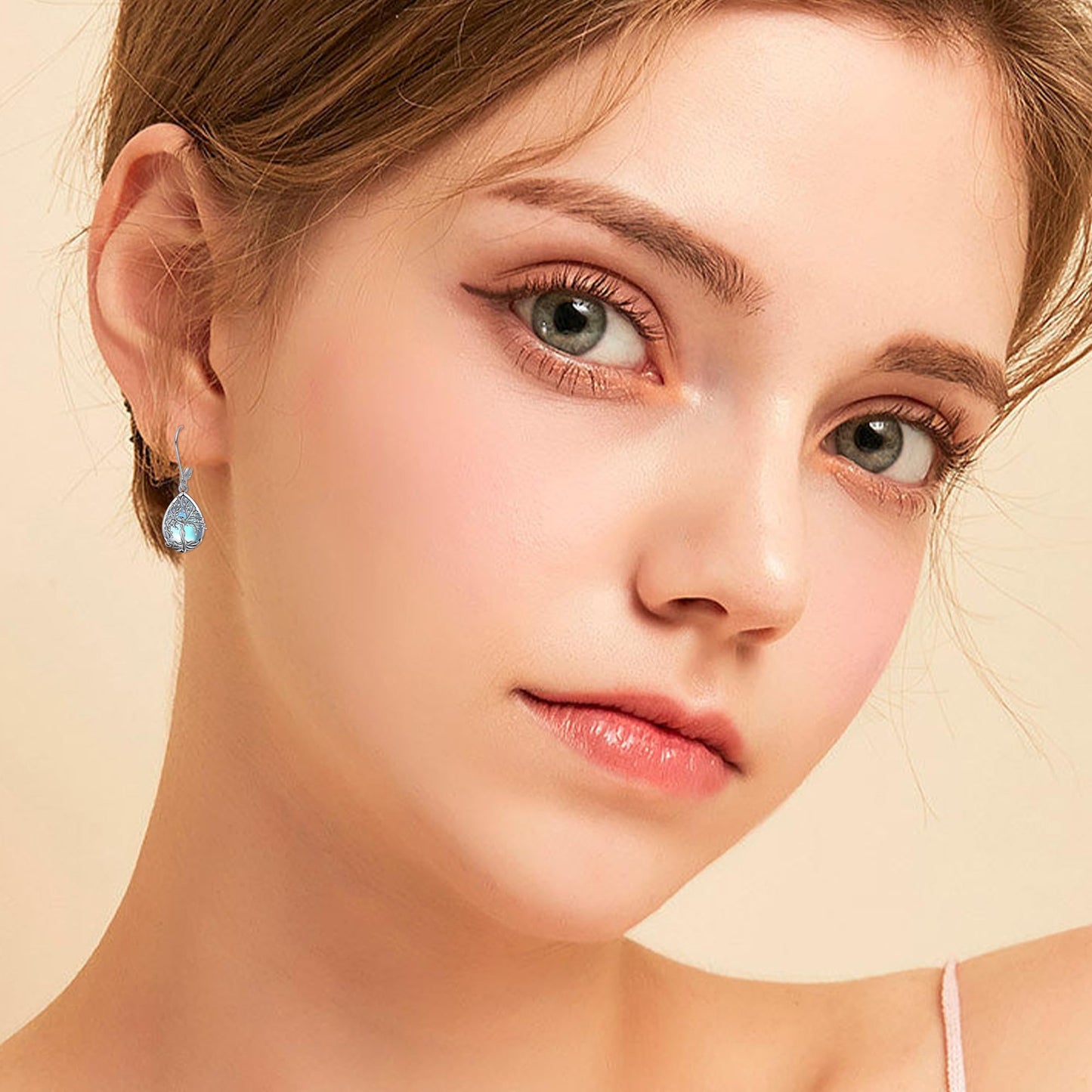 ONEFINITY Tree of Life Earrings Sterling Silver Moonstone Tree of Life Dangle Drop Earrings Teardrop Moonstone Jewelry for Women