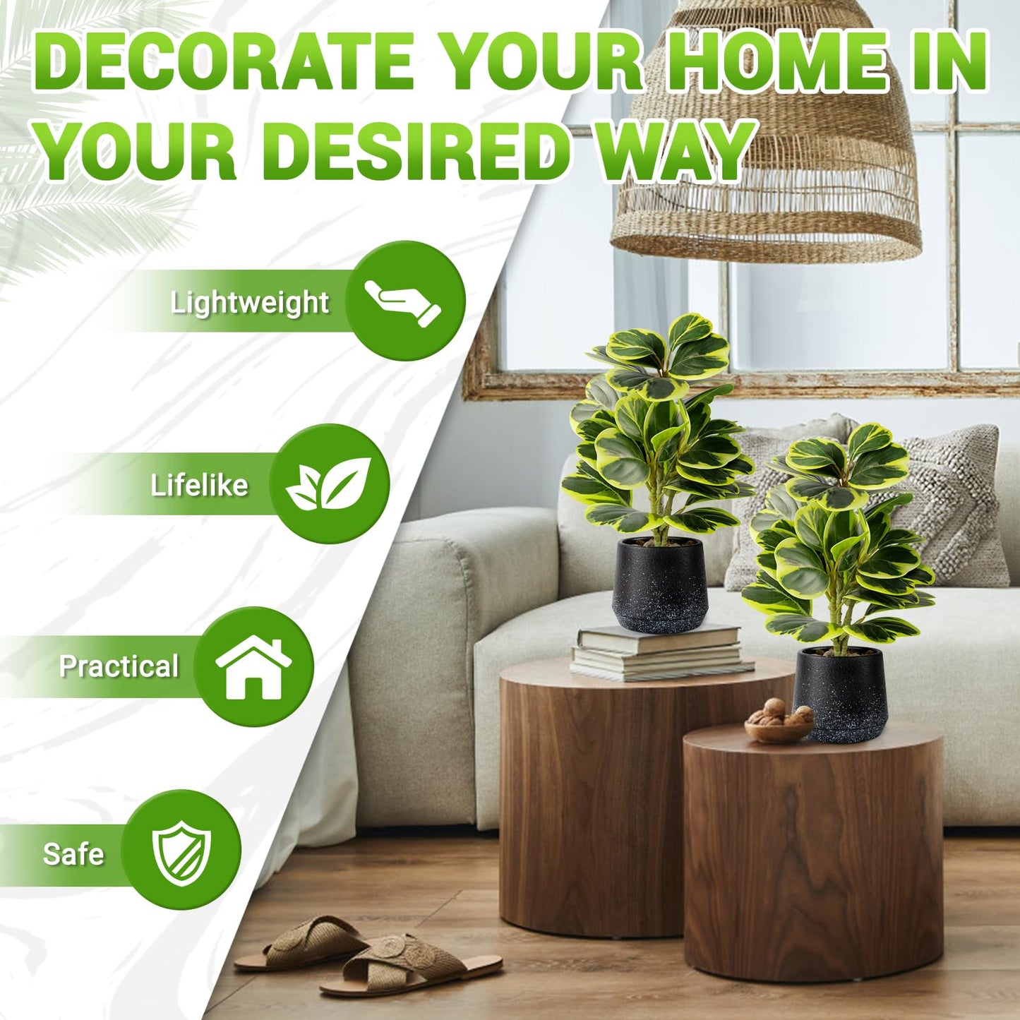 WOHSEROM 2 Pack Realistic Artificial Potted Plants Peperomia Obtusifolia, 11" Small Faux Greenery for Desk, Bathroom, Office, or Home Decor (Evergreen, Maintenance Free)