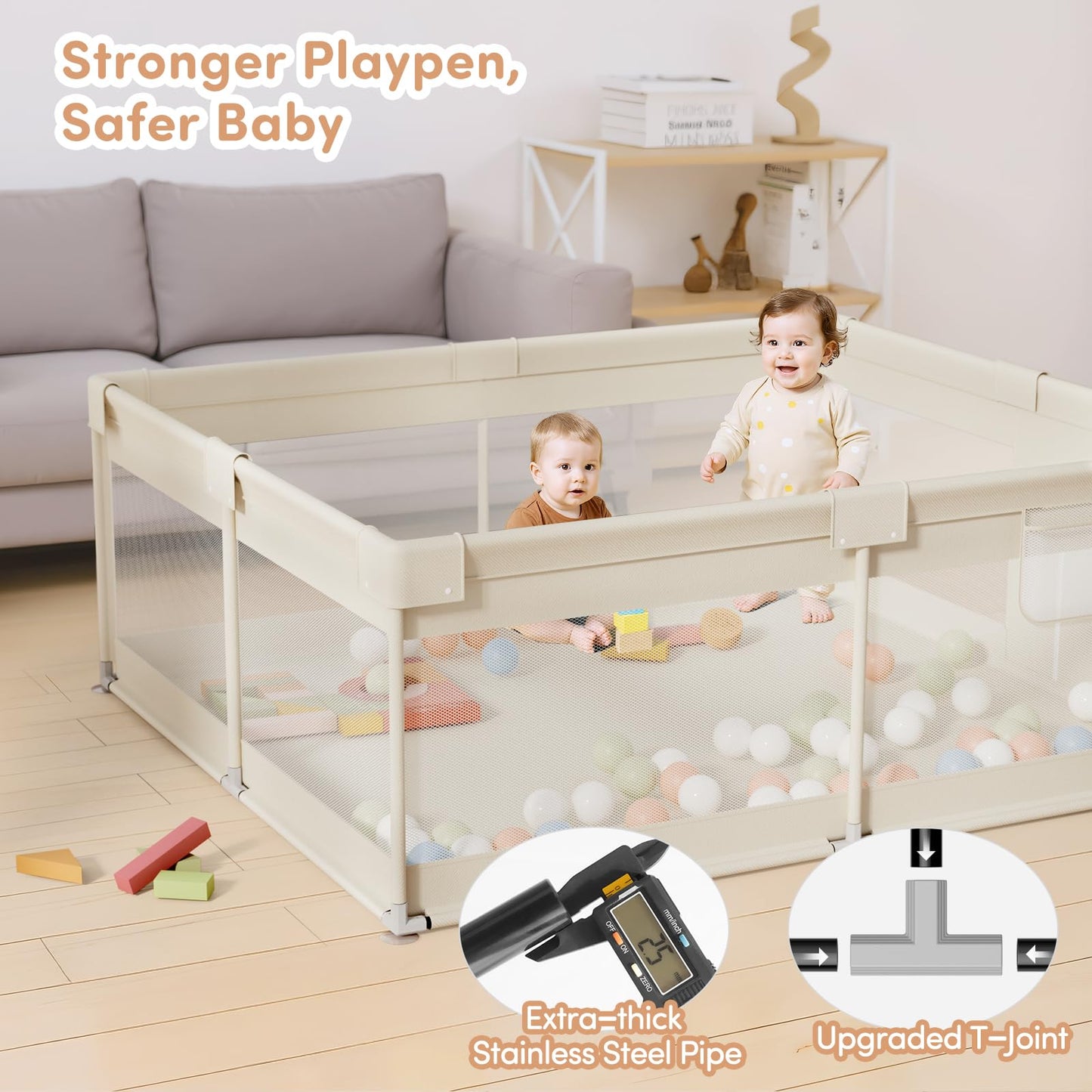 Mloong Large Baby Playpen for Toddler - 69×59in Babies Play Pen Playard Active Center Beige