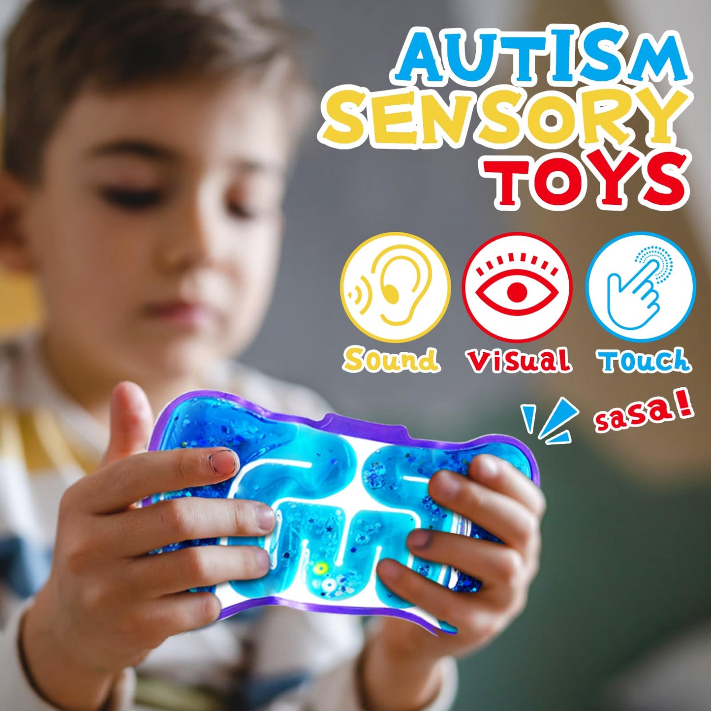 8 Pack Squeeze Fidget Toys for Kids,Squishy Sensory Tube with Maze Bead,Colorful Goo,Glitter Sequins,Stress Anxiety Relief Calming Toys for Easter Basket Stuffers Classroom Prizes