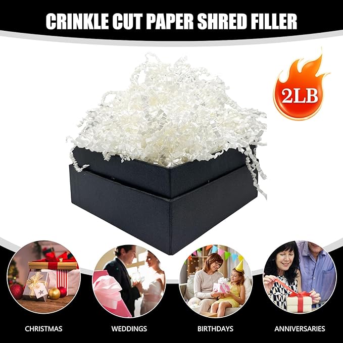Ivory Crinkle Cut Paper Shred Filler 2LB – Basket Stuffing & Gift Wrap Shredded Paper for Halloween, Thanksgiving, Christmas & Birthdays