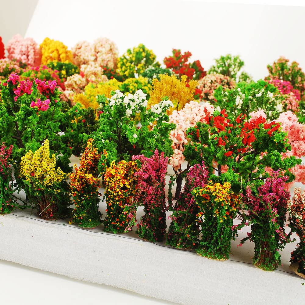 NWFashion 20PCS Miniature Colorful Flower Cluster Miniature Shrubs Bushes Static Grass Random Style Model Tree Scenery Accessories (20)