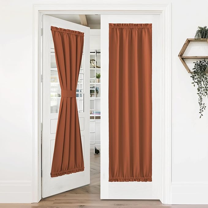 NICETOWN Door Window Curtain for Privacy, Rod Pockets French Door Shade with Tieback, Farmhouse Thermal Insulated Panel Curtains for Halloween Decor, 36W x 72L, 1 Panel, Burnt Orange
