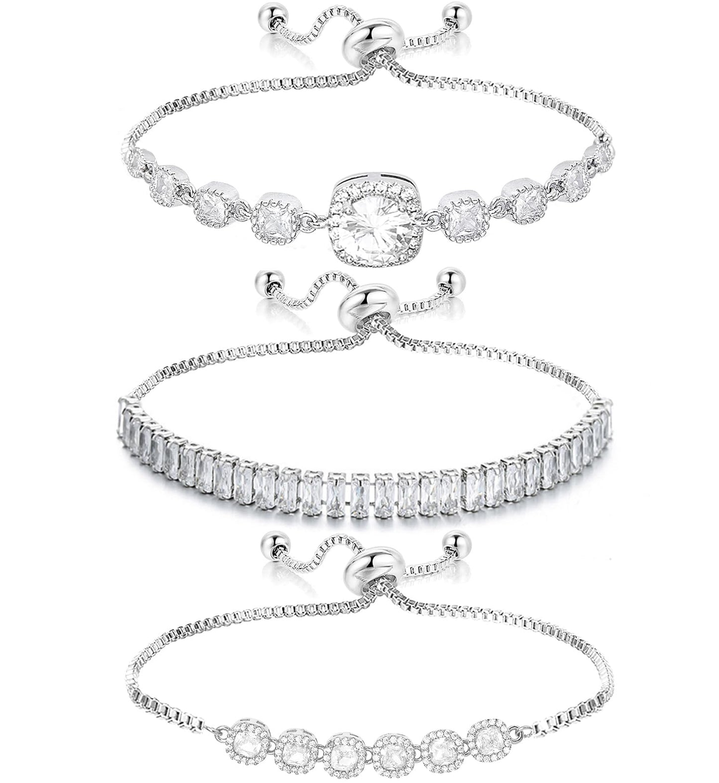Wovanoo Tennis Bracelet for Women Cubic Zirconia Bracelets Adjustable Slider Bracelets Silver 01