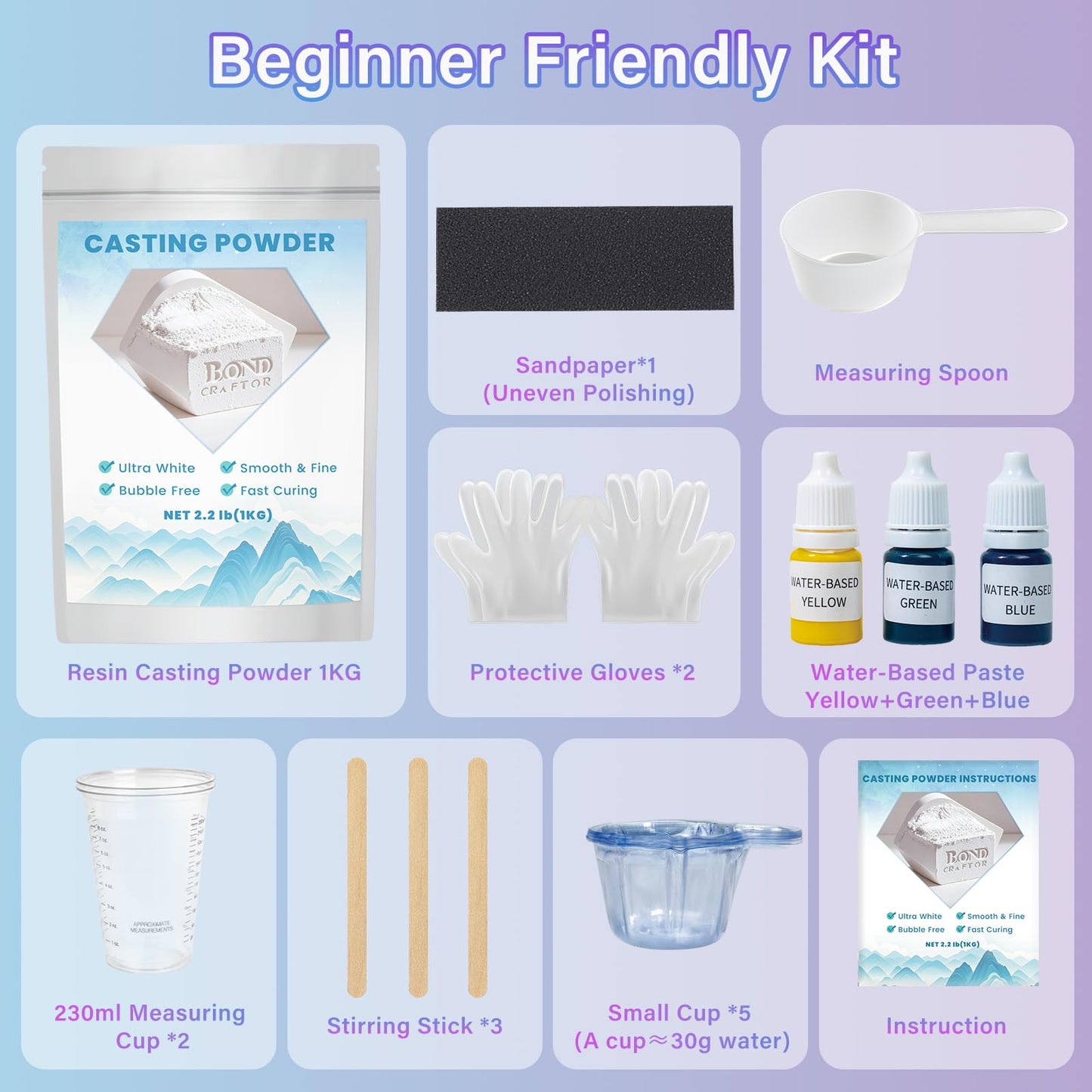 Eco Resin Casting Powder 1KG, 30 Minutes Demold Fast Curing Plaster of Paris, Plaster Powder Casting Kit for DIY Home Art