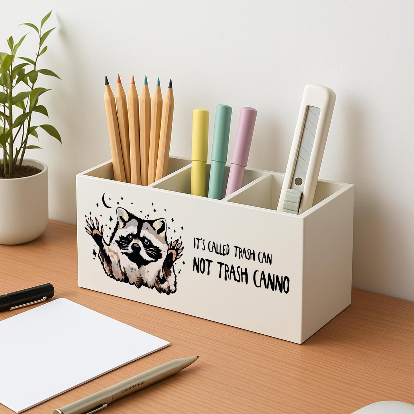FISWAFY Funny Raccoon Pen Pencil Holder for Desk, Office Work Humor Gifts, It's Called Trash Can Not Trash Cannot Sarcastic Makeup Brush Toothbrush Holder for Vanity Bathroom