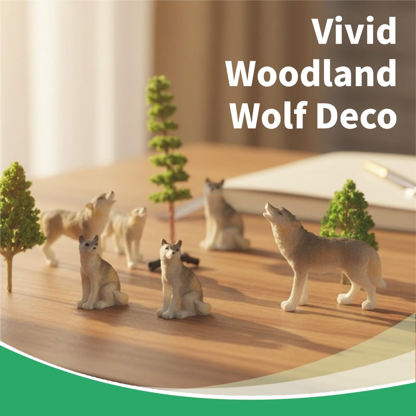 Woodland Wolf Figurines Small Resin Set, Wolf Figures Miniature with Model Trees Kit, Wolves Coyote Forest Animals Miniature Wolf Pack for Cake Toppers Diorama Projects Terrarium Landscape Decor 12Pcs