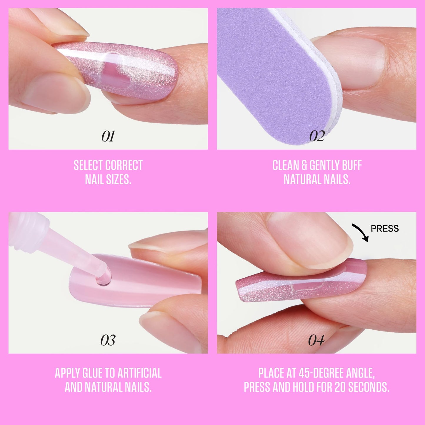 Kiss Glam, Press On Nails, Nail glue included, 'Simple Joys', Purple, Short Size, Round Shape, Includes 32 Nails, 2g Glue, 1 Manicure Stick, 1 Mini File