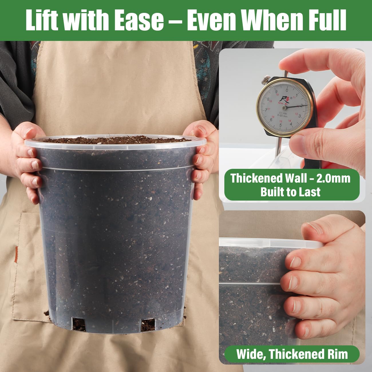 BTPLASTIK 1/2/3/5 Gallon Clear Nursery Pots with Saucers 4 Size Set 12P, Round Plastic Plant Pots with Drainage Holes