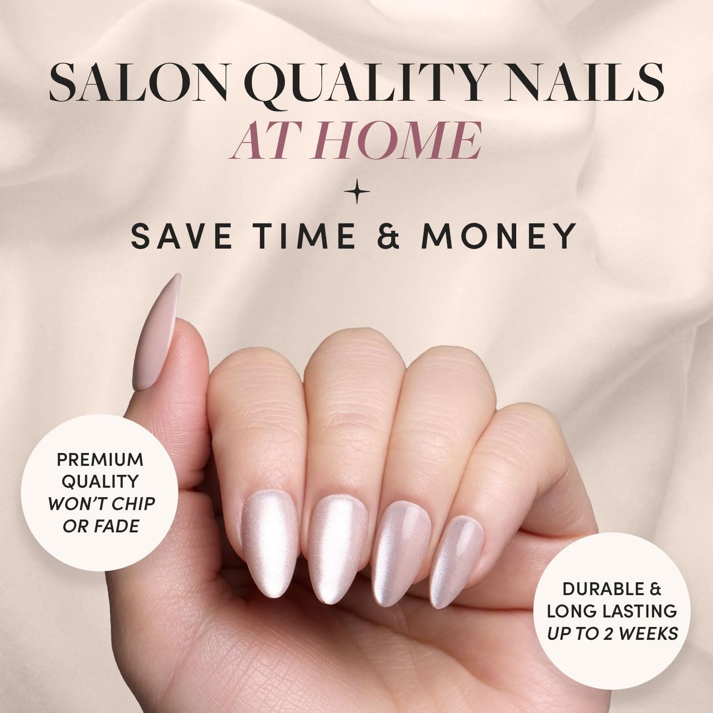 Glamnetic Press-On Nails Bundle - The Vow & Goal Digger | Short Almond Nude Fake Nails with a Glossy, Velvet Finish | Natural Short Round False Nails with Gold Foil | Reusable, Salon-Quality Nail Kits