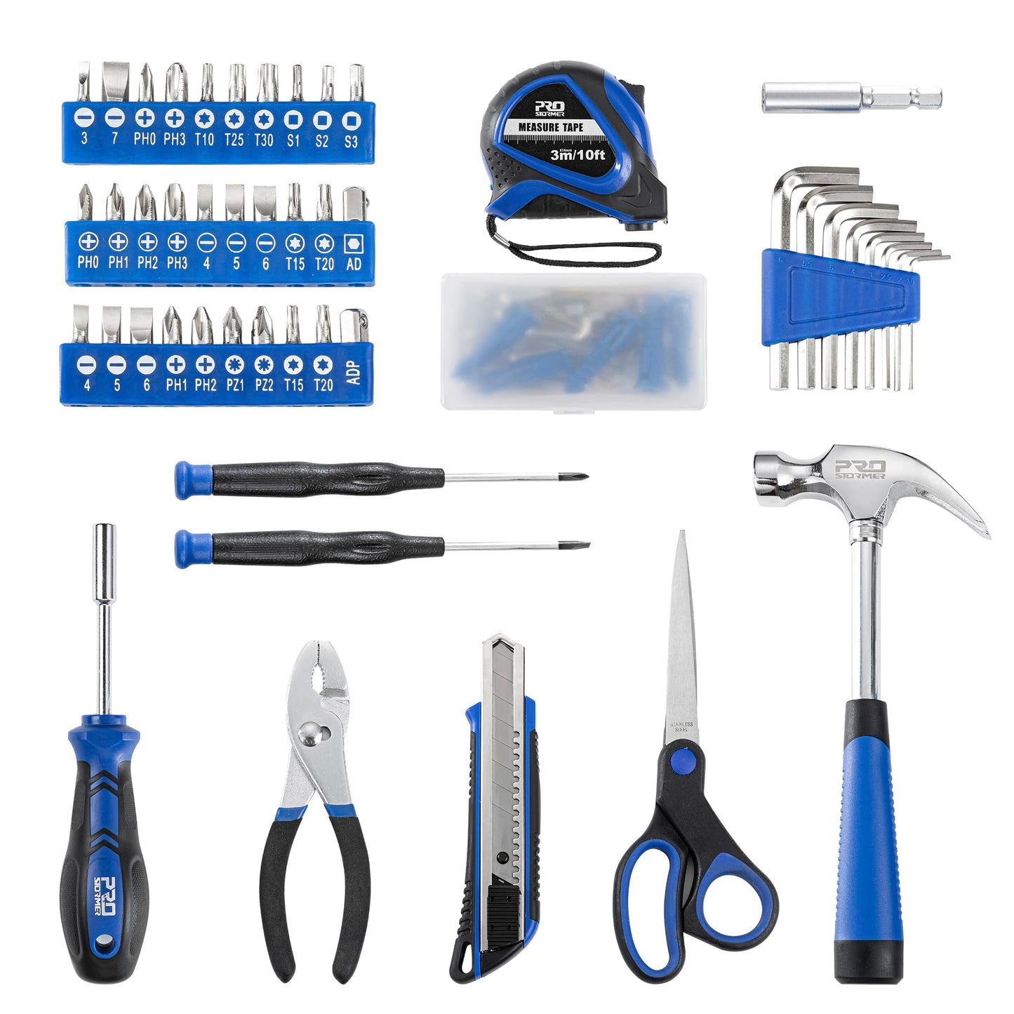 Prostormer 93-Piece Tool Kit, Basic Household Repair Tool Set with Toolbox Storage Case, Small Starter Tool Box Kit for Homeowners and College Students (Blue)