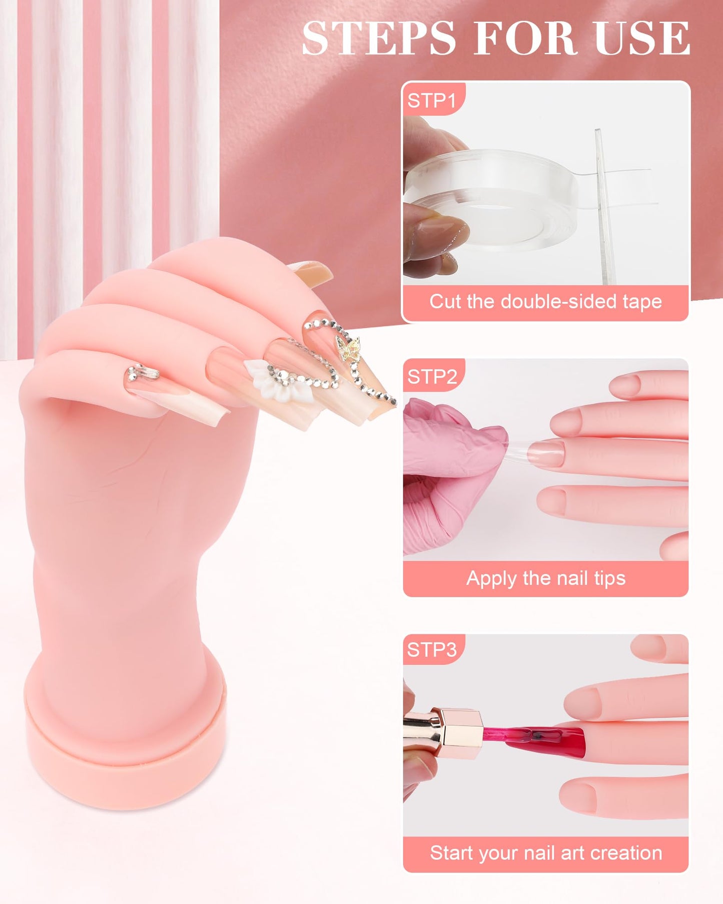 Practice Hand for Acrylic Nails Soft Touch Mannequin Hand for Nails, Flexible and Bendable Fake Hand with nail tools for Nails for Nail Art Beginners