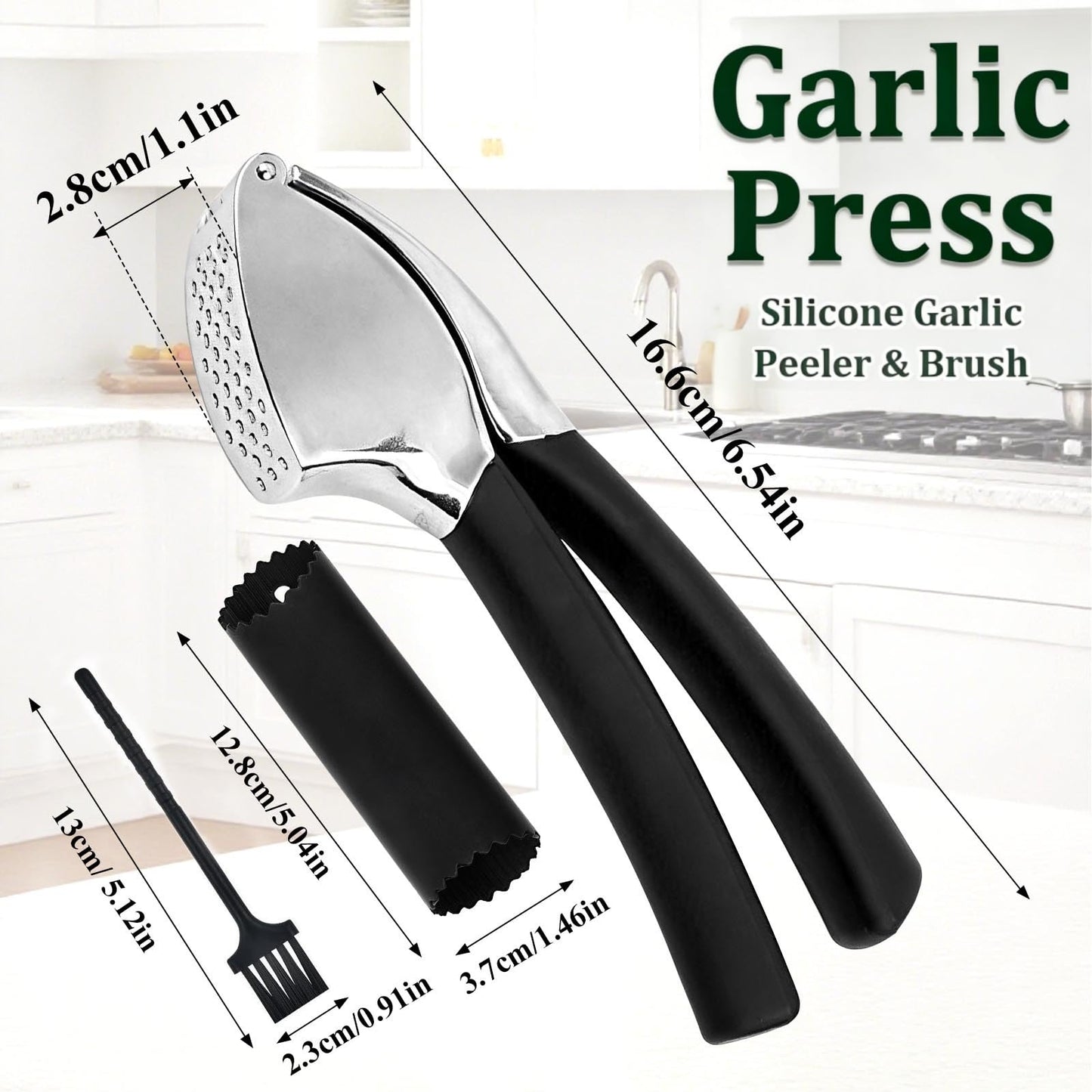 Lainballow Garlic Press & Herb Scissors Set, 6 Pcs Kitchen Gadgets With Garlic Mincer & Kitchen Scissors for Herbs, Professional 5-Blade Kitchen Shears Garlic Press Tool Silicone Garlic Peeler & Brush