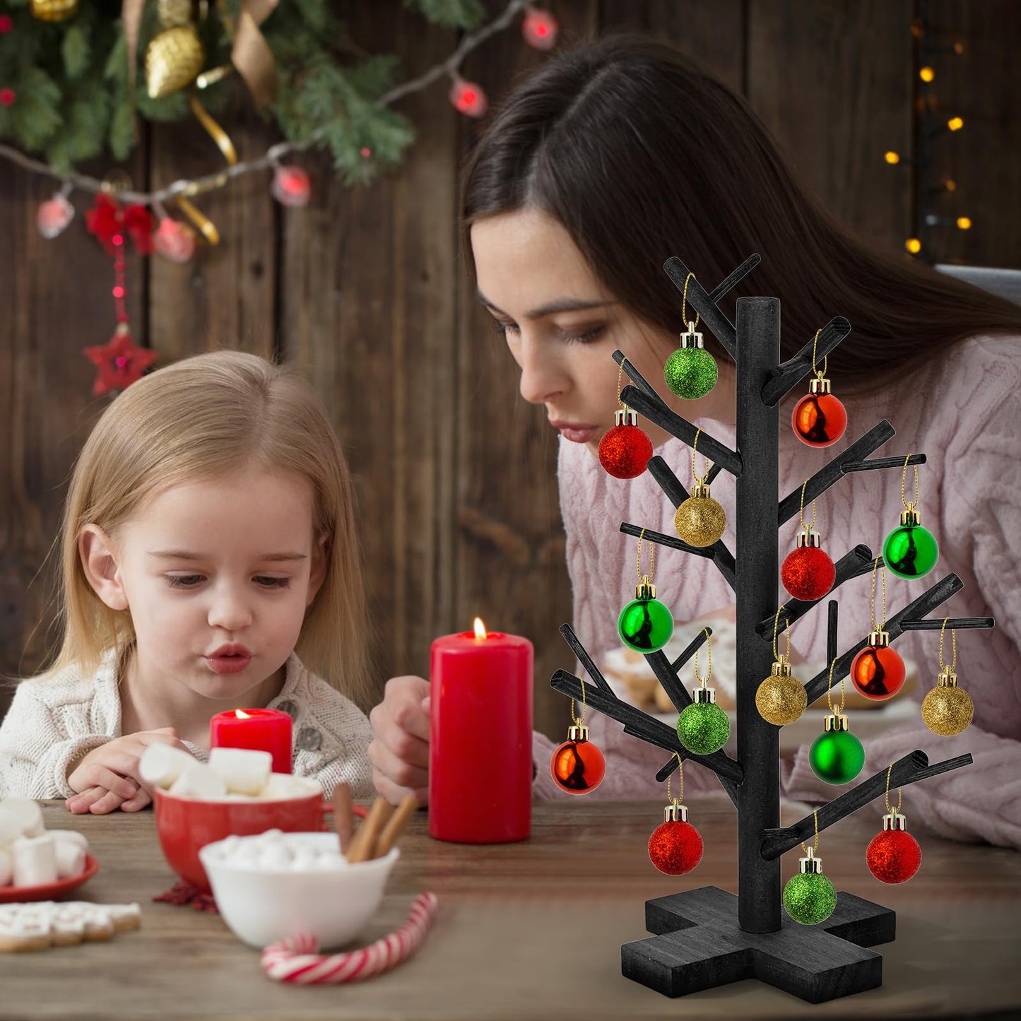 12 Inch Black Halloween Christmas Ornament Display Tree Centerpieces for Tables Ornament Tree Stand Holder Tabletop Artificial Tree for Wedding Anniversary Birthday Farmhouse Party Home Decor