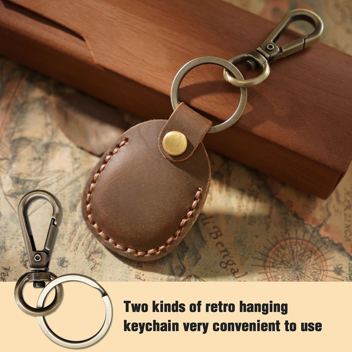 Q1T5 4 Pack Genuine Leather Airtag Holder - Hidden Holder Compatible with Apple AirTag 2nd & 1st Gen, Handmade Genuine Leather with Metal Rings - Full Coverage Case Gift Set