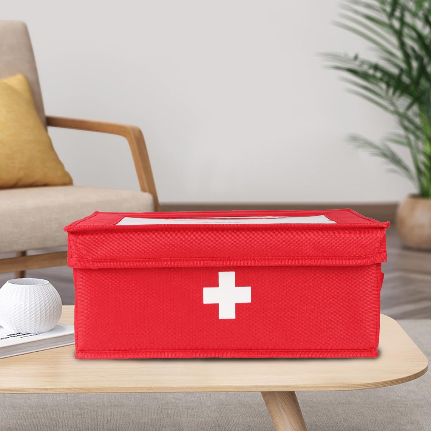 Xbopetda First Aid Kit, Linen First Aid Supplies Box, Pill Bottle Organizer, Empty Box with Lid for Home & Travel Emergency Tool Set - Red