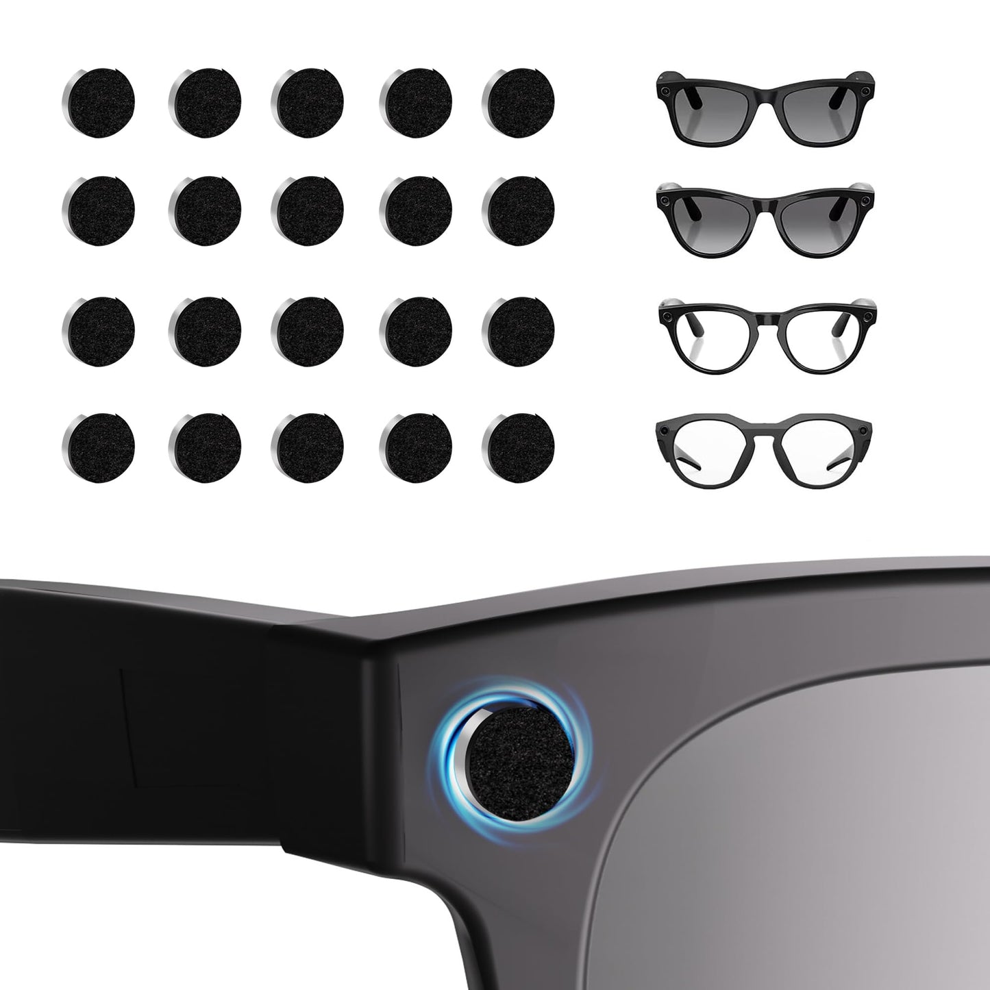 Precision LED Light Protect Stickers for Ray-Ban Meta Wayfarer, Skyler & Headliner (Gen 2) & Oakley Meta HSTN Smart Glasses Accessories, Removable Low-Tack Decorative Camera Light Covers Clear
