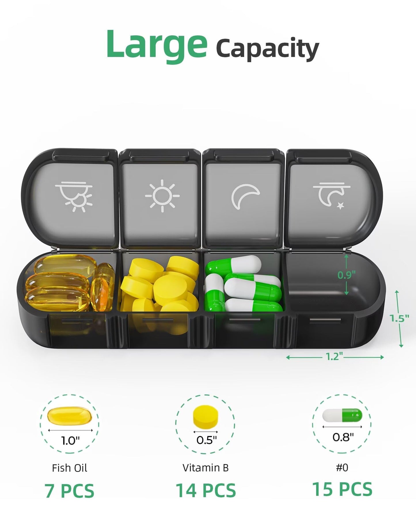 PULIV Weekly Pill Organizer 4 Times a Day with a Business Stylish Bag, Portable Pill Box 7 Day with 28 Compartments for Men, Removable Pill Sorters to Store Vitamin, Medication, Fish Oil, Supplements