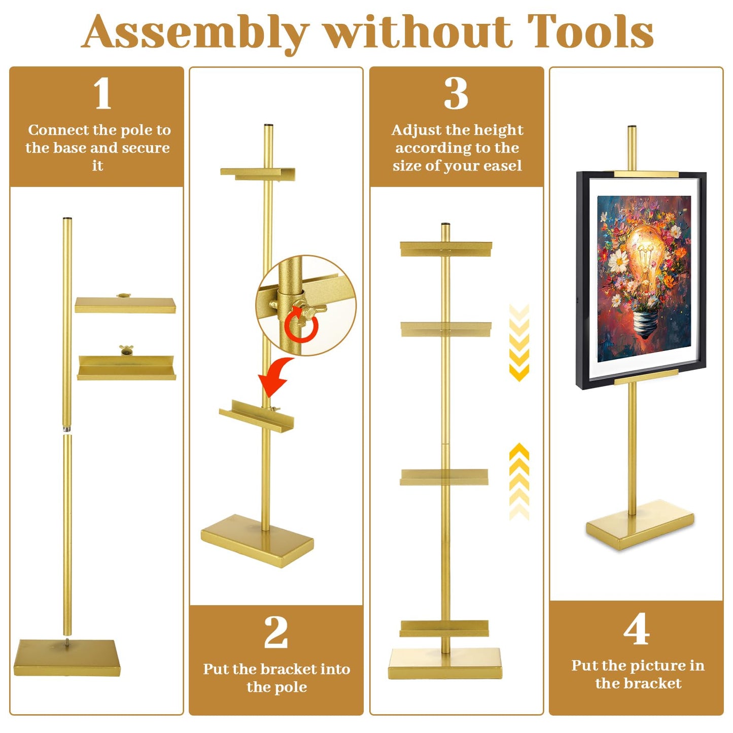 DAJAVE 2 Pack Adjustable Tabletop Easel Stand, Gold Picture Easels for Display, Picture Frame Stand for Art, Picture Frames, Photo Signs(29 Inch)