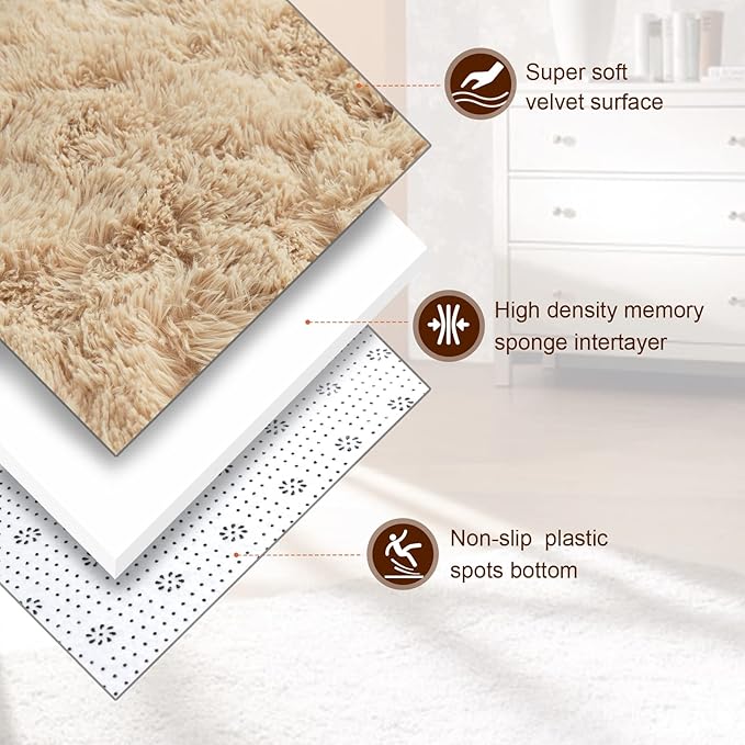 TWINNIS Super Soft Shaggy Rugs Fluffy Carpets, 10x14 Feet, Indoor Modern Plush Area Rugs for Living Room Bedroom Kids Room Nursery Home Decor, Upgrade Anti-Skid Rectangular Fuzzy Rug, Light Tan