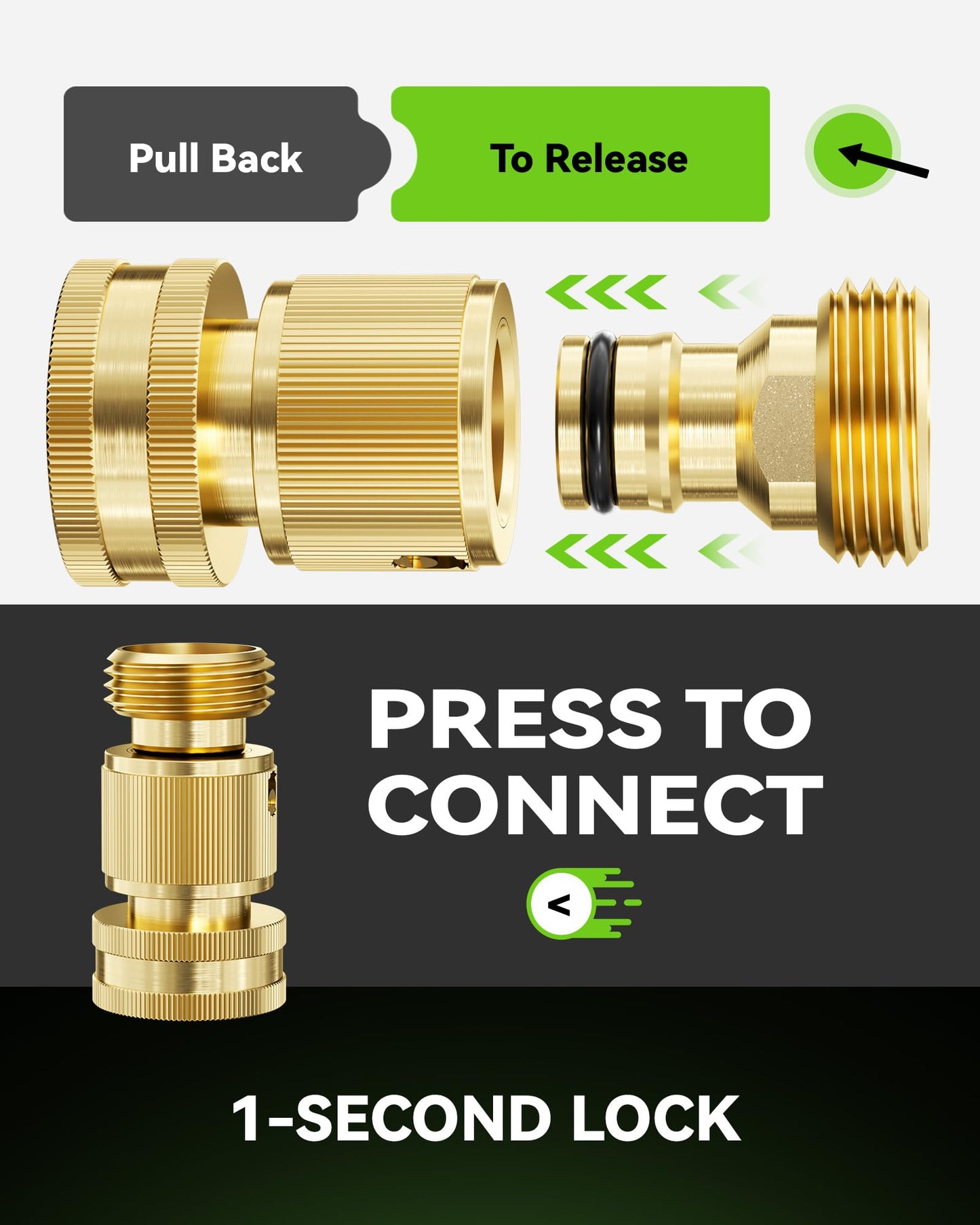 RainPoint Quick Connect Hose Fittings 3/4" GHT - Solid Brass Garden Hose Connectors, No-Leak Design & Universal Fit for Instant Connection (4 Sets)