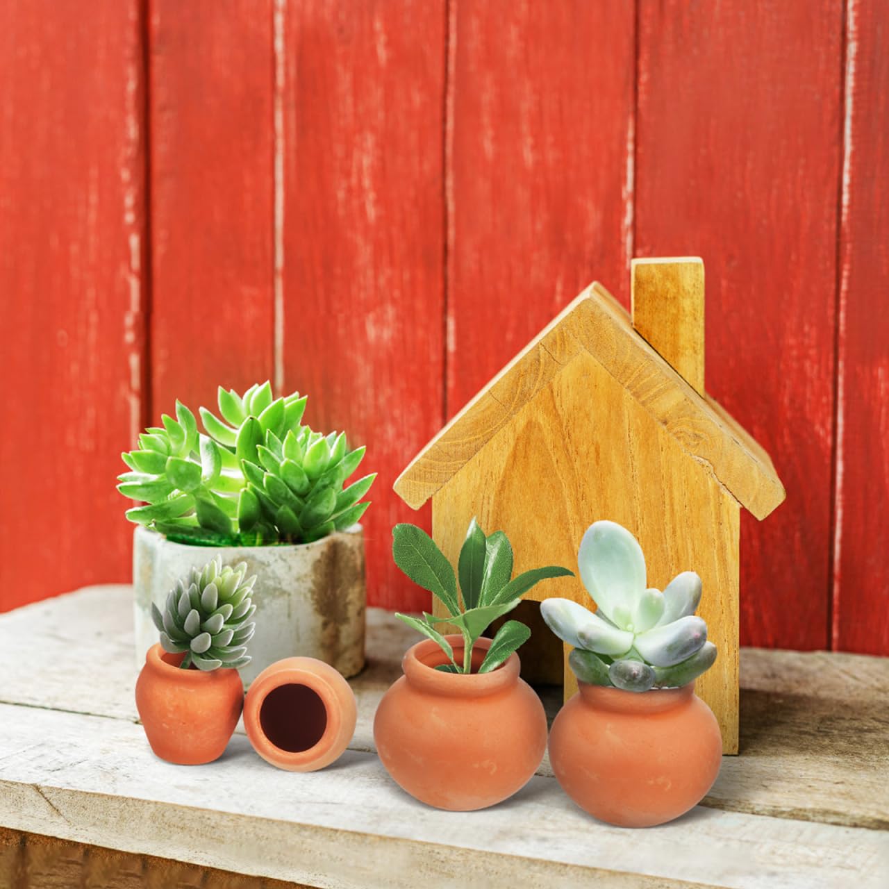 Mipcase 4pcs Mini Terracotta Succulent Pots Cute Nursery Containers for Indoor Plants Small Flower Breeding Pots Drainage Decorative Garden Planters for Home Office