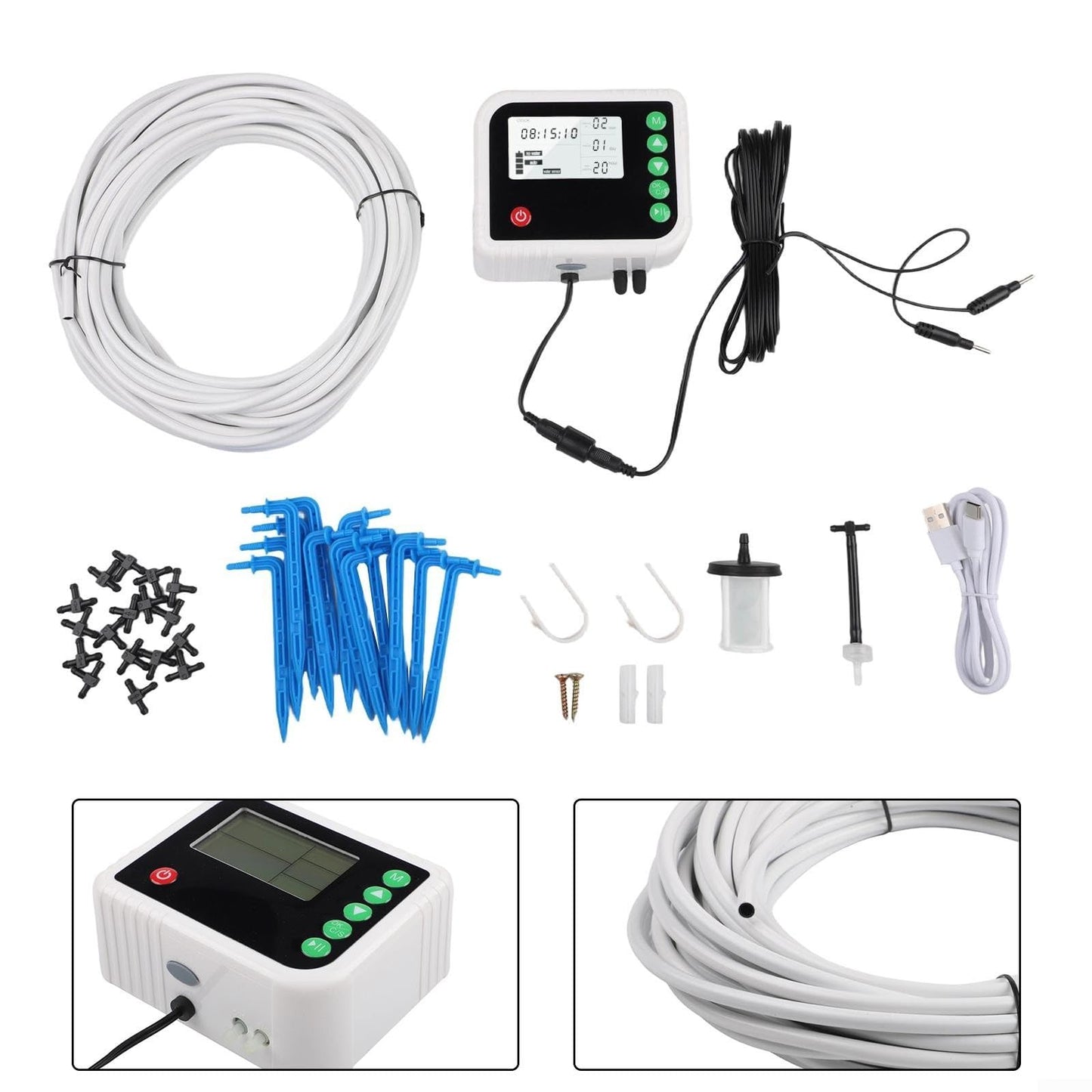 FABULETTA Automated Plant Watering System Drip Irrigation Kit for 15 Pots Customizable Timers Dual Modes Indoor Outdoor Use Adjustable Duration DIY Setup White Black