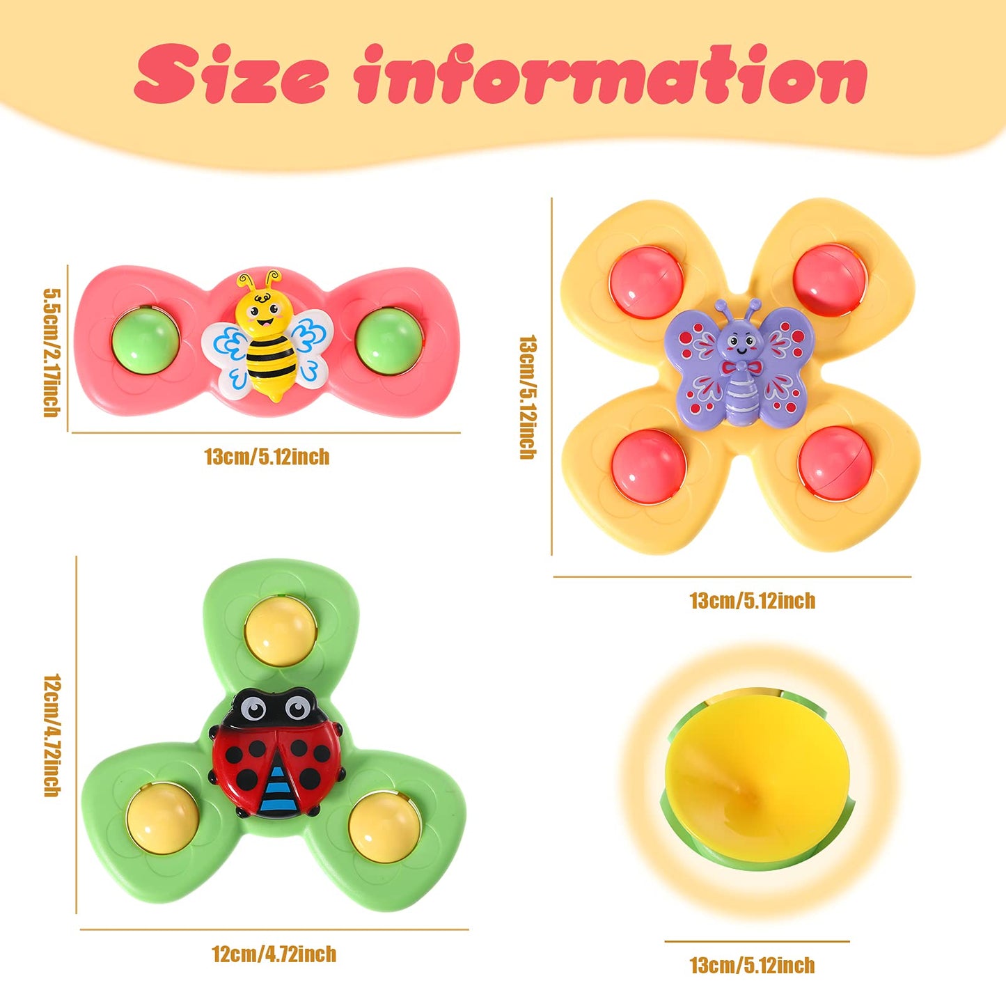 Harrycle 6 Pieces Suction Cup Spinner Toy Sea Theme Sensory Bath Spinner Toys Bear Butterfly Suction Cups for Birthday Learning Game and Party Supplies