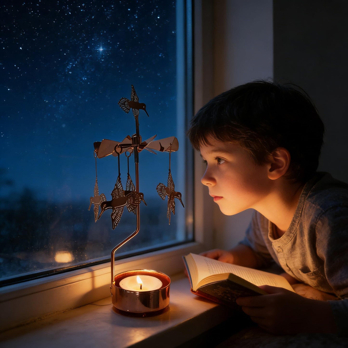 kingnero Rotary Candle Holder Spinning Candleholder Tea Light Candle Powered Carousel Small Gift (Hummingbird)