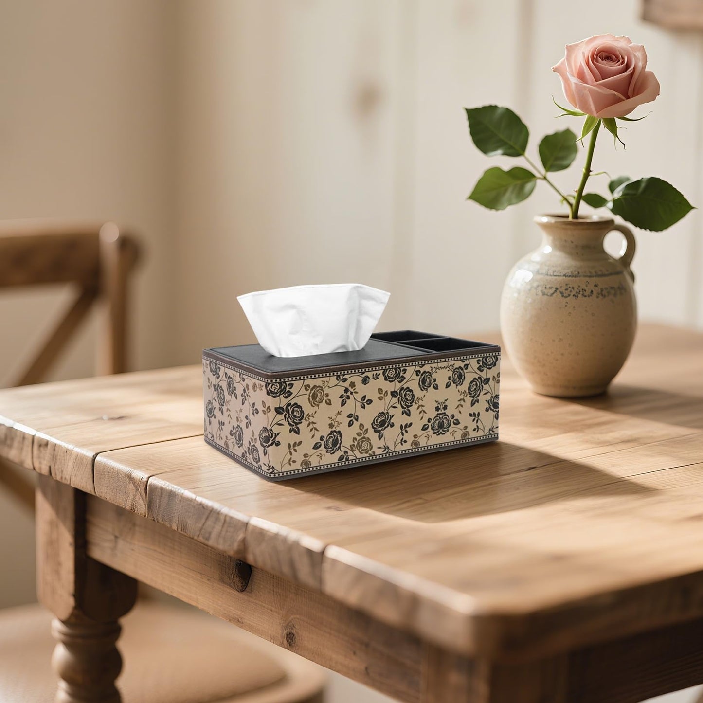 DreamsEden PU Leather Tissue Box Cover with Storage Tray, Multi-Functional Organizer for Tissues & Remote Control for Bedroom, Nightstand, End Table, Living Room