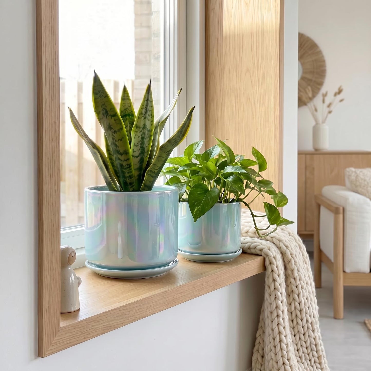 EFISPSS Ceramic Planter 4+5+6 Inch Ceramic Flower pots for Indoor Plants with Drainage,for Succulent Cactus,Garden Planters,Modern Decorative for Home Blue Pearl Glaze Plant Pots