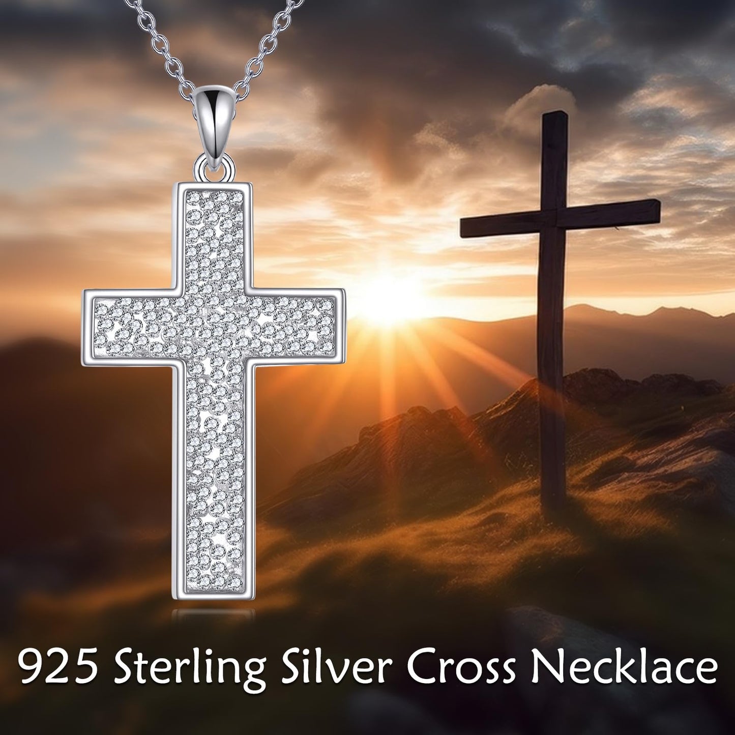 YFN Cross Necklace Sterling Silver Cubic Zirconia Cross Pendant Religious Jewelry Gifts for Women Men