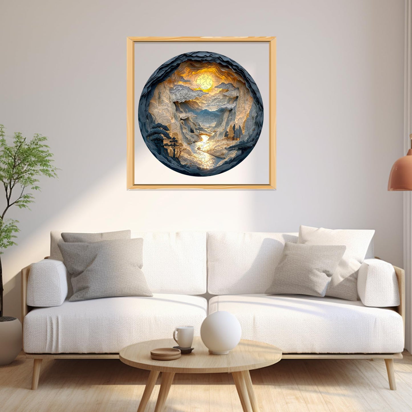 Qiuenisray 3D Vision Effect Sunset Wooden Puzzle 500 Piece, Mountains Rivers Bright Jigsaw Puzzle, FSC Certified Wood Puzzle, Beautiful Wall Decor, Creative Gift Family Game 16.5x16.5 in