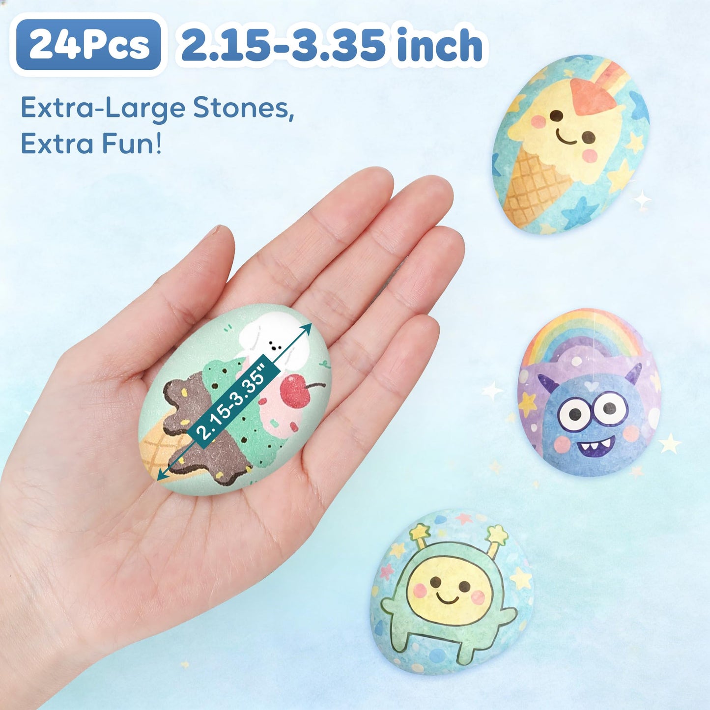 Rokraft 48 PCS Large 2.15-3.35" Smooth Natural River Rocks for Painting, Flat Painting Rocks & Craft Stones for Kindness Rocks, School Art Projects & DIY Crafts